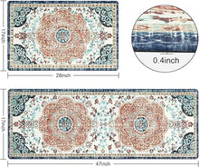 Boho Cushioned Anti Fatigue Waterproof Non Slip Kitchen Mat Set of 2, Blue (17"x47"+17"x28")