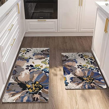 Floral Anti Fatigue 2 Pieces - 17.3’’x29.5’’ + 17.3’’x47.2’’ Comfort 0.4’’ Thick Cushioned Padded Waterproof Flowers Kitchen Rugs