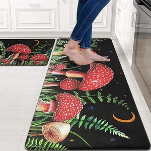 Sets of 2 Cushioned Anti-Fatigue Kitchen Rugs Non Slip Memory Foam Kitchen Mats and Rugs Waterproof Kitchen Floor Comfort Mats, 17'' x 47'' + 17'' x 30'', Brown