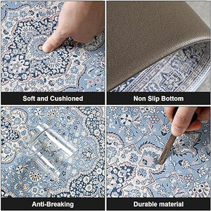 Anti Fatigue 2 Pieces Blue Kitchen Rugs Non Slip Waterproof Kitchen Floor Mats Cushioned Boho Kitchen Runner Rug Comfort Memory Foam Kitchen Mats for Floor,Front of Sink,Laundry Room