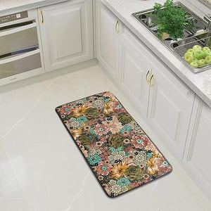Boho Floral Decorative Comfort Cushioned Padded Anti Fatigue Bohemian Chic Flowers Floor Mats,  39x20In