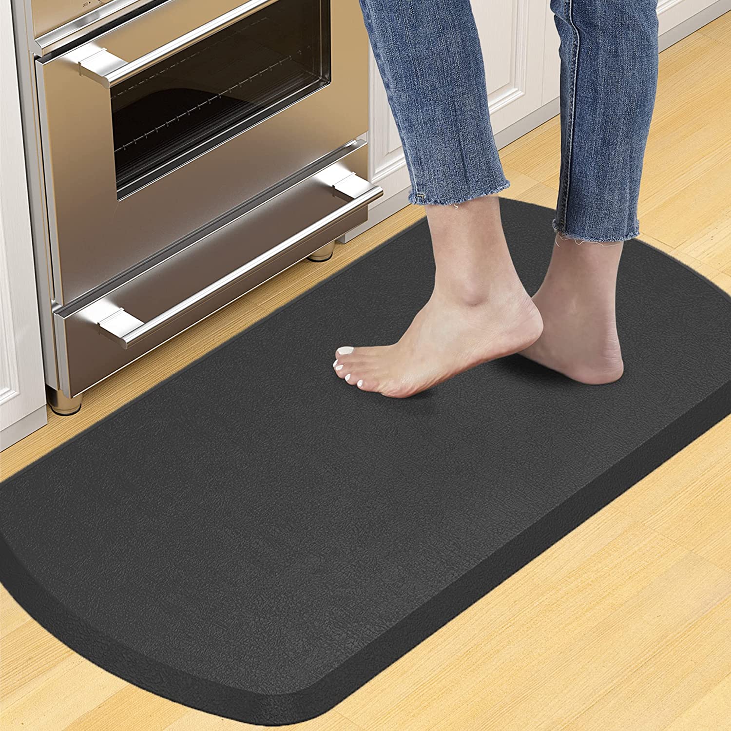 Kitchen Mat and Kitchen Rugs 2 PCS, Cushioned 1/2 Inch Thick Anti Fatigue  Waterproof Mat, Comfort Standing Desk Mat, Kitchen Floor Mat with Non-Skid  & Washable for Home, Office, Sink - Black 