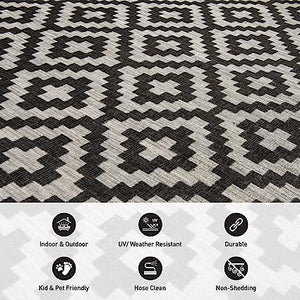 Lipari Contemporary Geometric Non-Shedding Outdoor Rugs - 2' x 7' Gray