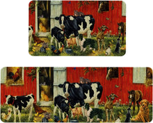 Set of 2, Farm Rooster Kitchen Mat, Seasonal Holiday Cooking Sets Washable Non-Slip Floor Mats for Home Kitchen Decor - 17x29 and 17x47 Inch