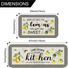 Lemon Kitchen Mat Set of 2, Non Skid Washable Runner Rug 17x29 and 17x47 Inch