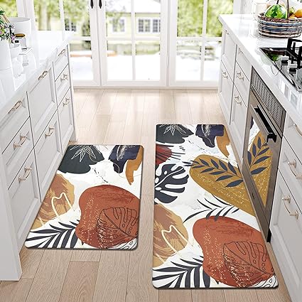 Set of 2 Non Skid Kitchen Mats for Floor Cushioned Anti Fatigue Kitchen Floor Mats Waterproof Comfort Mats for Standing Sink Laundry, 17.3