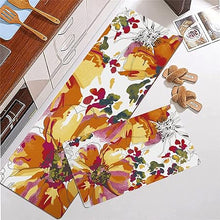 Floral Anti Fatigue 2 Pieces - 17.3’’x29.5’’ + 17.3’’x47.2’’ Comfort 0.4’’ Thick Cushioned Padded Waterproof Flowers Kitchen Rugs