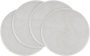 15 Inch Round Braided Placemats Set of 4, Washable Heat Resistant Cotton Polyester Circle Place Mats for Kitchen Dining Table - Canvas Beige