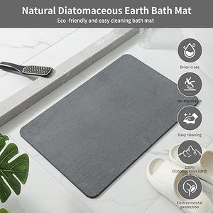 Non-Slip Diatomaceous Earth Bath Mat Stone, Easy to Clean (23.6"x15.3",- Dark Gray)