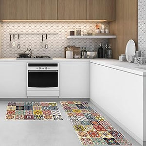 Anti Fatigue Kitchen Rugs 2 Pieces Non Slip Waterproof Kitchen Mats for Floor, Rustic Wooden Comfort Standing Mats for Kitchen, Office, Sink, Laundry