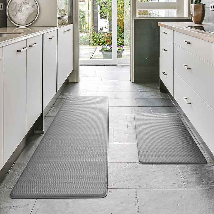 Anti Fatigue Kitchen Mats for Floor 2 Piece Set, Memory Foam Cushioned Rugs, Comfort Standing Desk for Office, Home, Laundry Room, Waterproof & Ergonomic, 17.3x30.3 and 17.3x59