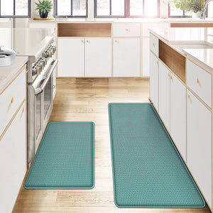 Set of 2 Cushioned Anti Fatigue Non Slip Waterproof Kitchen Mats 17"x29" +17"x59", Pink Red