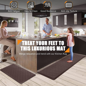 Anti Fatigue Cushioned, Heavy Duty, Non-Skid, Ergonomic Comfort Foam Kitchen Mat 2 PCS,