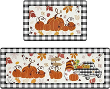 Anti Fatigue Kitchen Rugs Set of 2, Non Slip Waterproof Kitchen Rugs and Mats Sets Thick Cushioned Kitchen Mats, Thanksgiving Buffalo Plaid Pumpkin Gnomes Kitchen Mats for Office Home