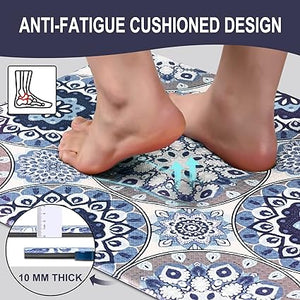 Set 2 Piece Cushioned Anti Fatigue Kitchen Mat Artistic, Rustic Kitchen Rugs and Mats No Skid Washable for Home, Waterproof Floor Comfort Mat PVC, 17" x 47" + 17" x 30"