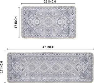 Blue Flowers Bohemia Kitchen Mats Set of 2  - 17x29 and 17x47 Inch