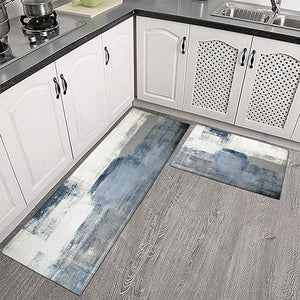 Sets of 2,Abstract Waterproof  Art Kitchen Decoration Non-Slip Absorbent Mats, 17x30+17x48inch