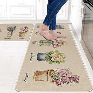 Funny Cactus Kitchen Rugs and Mats Set of 2, Non-Slip Washable Kitchen Sink Mats Holiday Kitchen Decor Doormat+Runner Rug