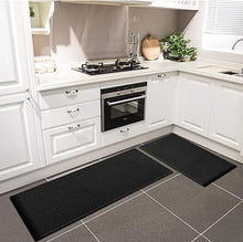 0.47 Inches Cushioned Anti-Fatigue Kitchen Rug, Kitchen Mats for Floor, Non-Slip Kitchen Rugs Sets of 2, Waterproof Kitchen Mat 17.3"×30"+17.3"×47",Black