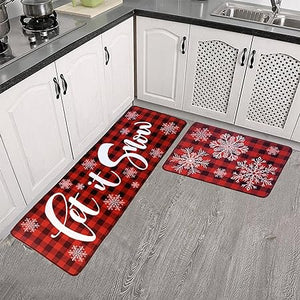 Set of 2 Non-Slip Grey Kitchen Farmhouse Rugs 16 x 31.5 in +16 x 47.3 in (Black Rugs)