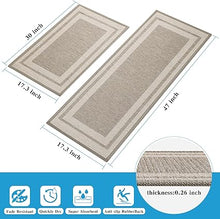 Set of 2 Non-Slip Washable Kitchen Rugs for in Front of Sink.Hallway, Laundry Room 17.3"x30"+17.3"x47" (Beige)