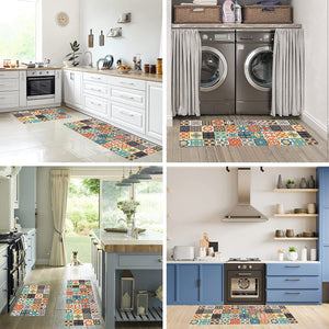 Anti Fatigue Set Black Boho Cushioned Non Slip Kitchen Mats PVC Waterproof Kitchen Runner Rug 17"X48"+17"X28"