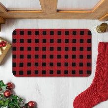 Non-Slip Washable Low-Profile Winter Xmas Buffalo Plaid Kitchen Mats Set of 2, 17"x47"+17" x30"