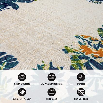 Tropical Floral Border Non-Shedding Outdoor Rugs - 2' x 7