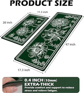 2 Pieces Anti-Fatigue Non-Slip Comfort Standing Kitchen Rugs 17.3x28+17.3x47 Black