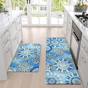 Sets of 2 Cushioned Anti-Fatigue Kitchen Rugs Non Slip Memory Foam Kitchen Mats and Rugs Waterproof Kitchen Floor Comfort Mats, 17'' x 47'' + 17'' x 30'', Brown