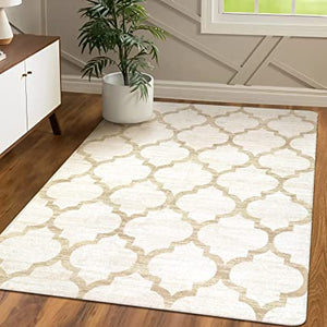 Area Rug 2x3 Faux Wool Rubber Backed Shag Bathroom Rugs Kitchen Mat  (Moroccan Beige) - Household Items