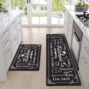 Sets of 2 Cushioned Anti-Fatigue Kitchen Rugs Non Slip Memory Foam Kitchen Mats and Rugs Waterproof Kitchen Floor Comfort Mats, 17'' x 47'' + 17'' x 30'', Brown