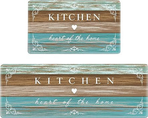 Anti Fatigue Kitchen Rugs 2 Pieces Non Slip Waterproof Kitchen Mats for Floor, Rustic Wooden Comfort Standing Mats for Kitchen, Office, Sink, Laundry