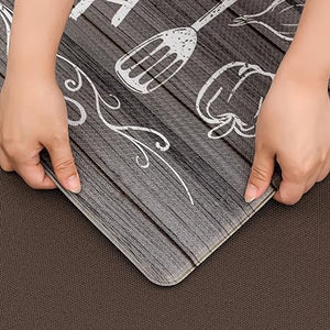 Anti-Fatigue Cushioned Rug Set (2 PCS), Waterproof Non-Slip & Stain Resistant, 0.4'' Thick PVC Ergonomic Comfort Foam Rugs 47''x17.5''