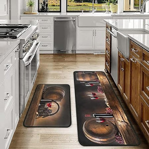 2 Piece Washable Non-Slip Black Boho Kitchen Mats