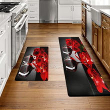 Set of 2 Red Wine Modern Rose Anti Fatigue Kitchen Floor Mat