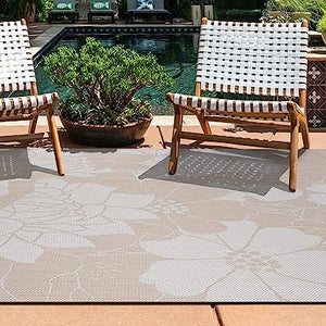 Modern Floral Flowers Textured Flat Weave Easy Cleaning Outdoor Rugs