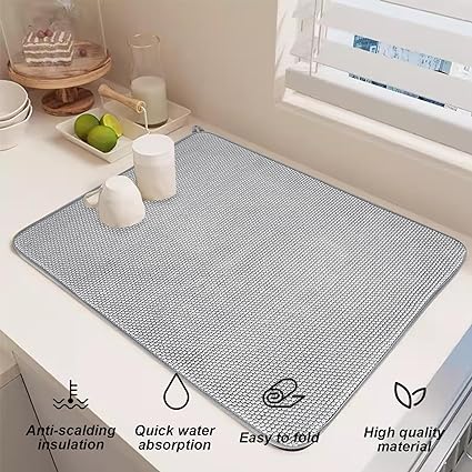 2Pack Large Dish Drying Mat for Kitchen Counter,24 x 17 Inch Microfiber  Absorbent Dish Drying Pad,Large Size Dishes Drainer Mats for
