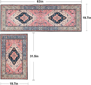 Set of 2 Non-Slip Bohemian Kitchen Runner Rug 63*19.7/31.5*19.7