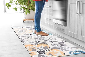 Modern Floral Anti Fatigue Standing Mat 18" x 47" Cream