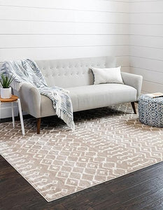 Geometric Kasbah Trellis Collection Rug – 2' X 10' Runner Beige Low Pile Rug