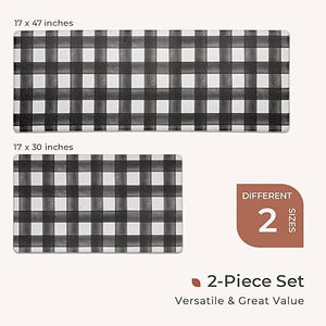 Anti Fatigue Waterproof & Non-Skid Cushioned Washable  Modern Farmhouse Plaid 2 Piece Set, 17“*30”+17“*47”