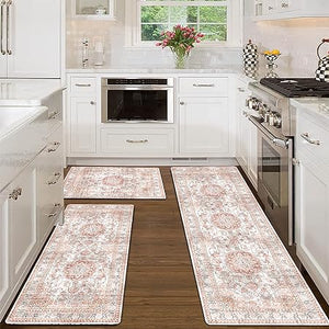 Sets of 3 Non Slip Washable Pink Durability Easy to Wipe Low-Profile Runner Rug, 20"x32"+20"x48"+20"x59"