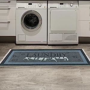 Machine Washable Checkered Border Laundry Room Rug Non-Slip Rubberback 2x3 Laundry Area Rug