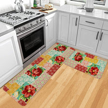 2 Pieces Natural Rubber Boho Kitchen Mats (17" Wx30 L+17" W x 47" L Palm Tree Leaves)