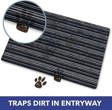 Smooth Step Striped Machine Washable Low Profile Stain Resistant Non-Slip Versatile Utility Kitchen Mat, Blue/Black, 24"x35"