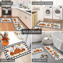 Anti Fatigue Kitchen Rugs Set of 2, Non Slip Waterproof Kitchen Rugs and Mats Sets Thick Cushioned Kitchen Mats, Thanksgiving Buffalo Plaid Pumpkin Gnomes Kitchen Mats for Office Home