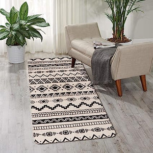 Non-Slip, Geometric, Washable Area Rugs (2x3, Black & Off-White）