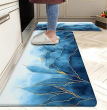 Anti Fatigue Coastal Rugs Beach Theme Fish Pattern Waterproof Non-Slip Ergonomic Comfort Standing Mat for Sink Laundry Bedroom,17.3 x28+17.3 x 47 Inch, PVC, Blue