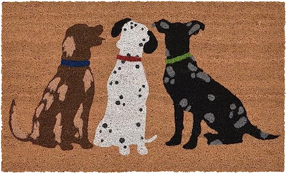 Natura Three Dogs Natural Outdoor Welcome Coir Door Mat, 1 ft 6 in x 2 ft 6